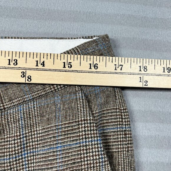 Zara Pants Mens 32 Brown Glen Plaid Dress Trousers Italian Fabric Flat Front - Picture 4 of 7